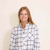 Thread & Supply Xenon Blue Plaid Button Up Top for Women in White