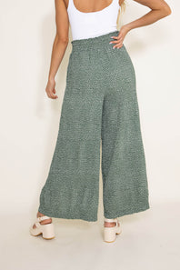 Dotted Smocked Waist Wide Leg Pants for Women in Green