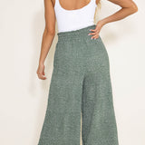Dotted Smocked Waist Wide Leg Pants for Women in Green