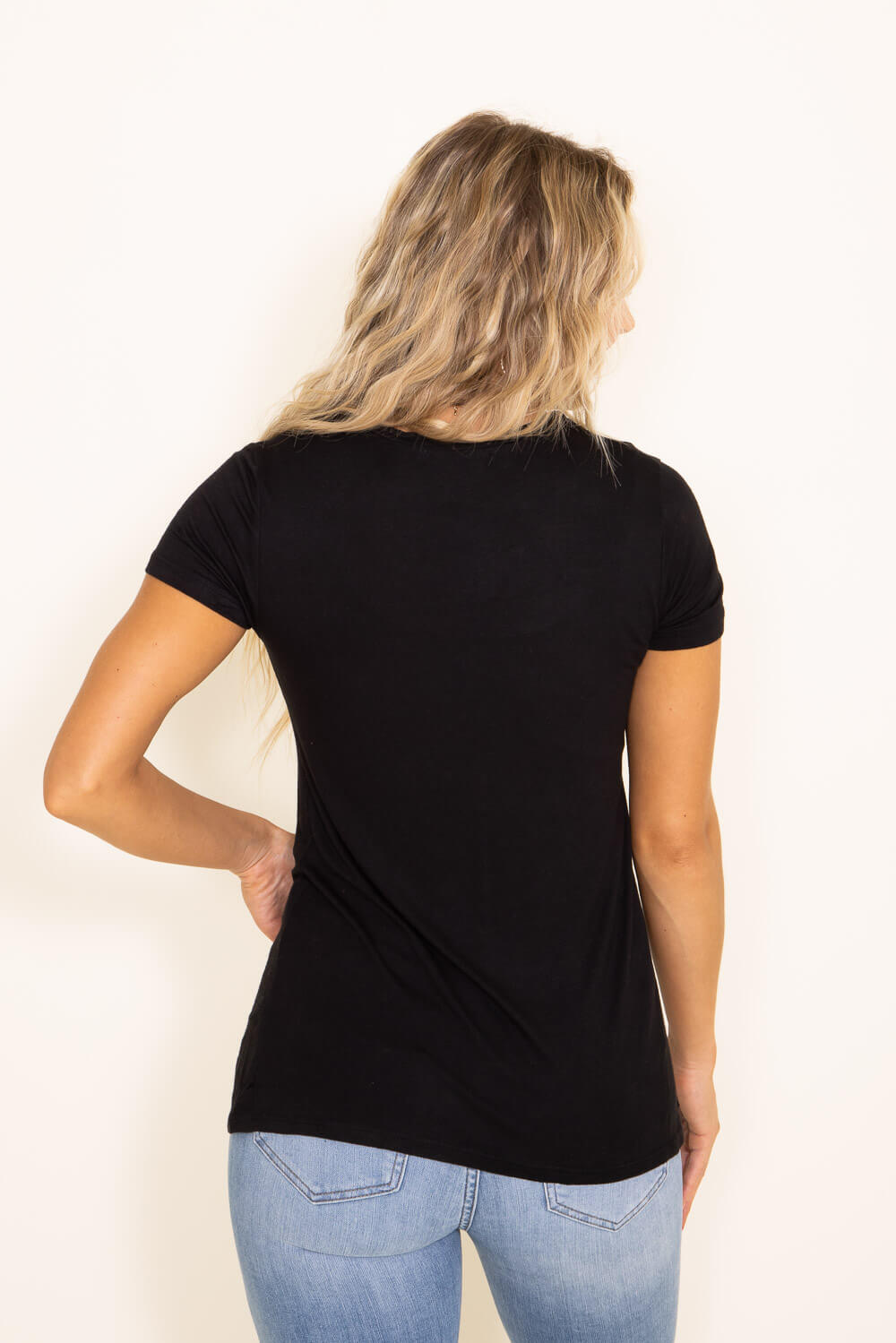 Plain black v neck t shirt for girls sale