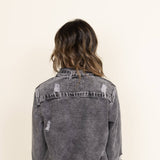 American Bazi Long Destructed Hem Denim Jacket for Women in Grey