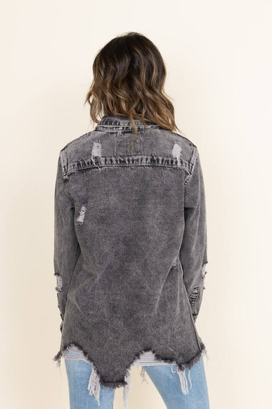 American Bazi Long Destructed Hem Denim Jacket for Women in Grey