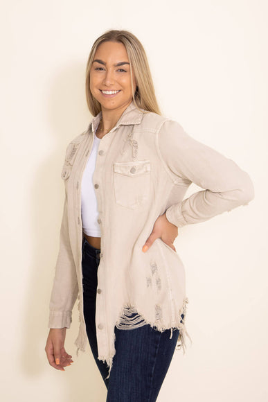 American Bazi Distressed Color Denim Jacket for Women in Beige