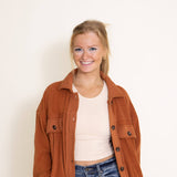 La Miel Sunset Fleece Shacket for Women in Rust Orange