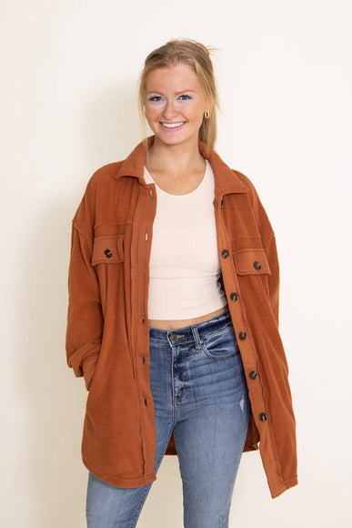 La Miel Sunset Fleece Shacket for Women in Rust Orange