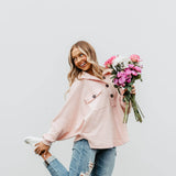 Bucketlist French Terry Fleece Button Up Sweater for Women in Pink | T1578-MAUVE