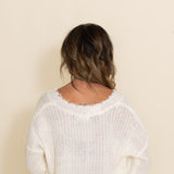 Frayed V Neck Sweater for Women in White