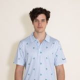 Simply Southern Palm Tree Pattern Polo for Men in Light Blue 