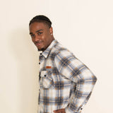 Mens Simply Southern Plaid Fleece Shacket for Men in White