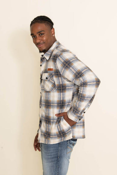 Mens Simply Southern Plaid Fleece Shacket for Men in White