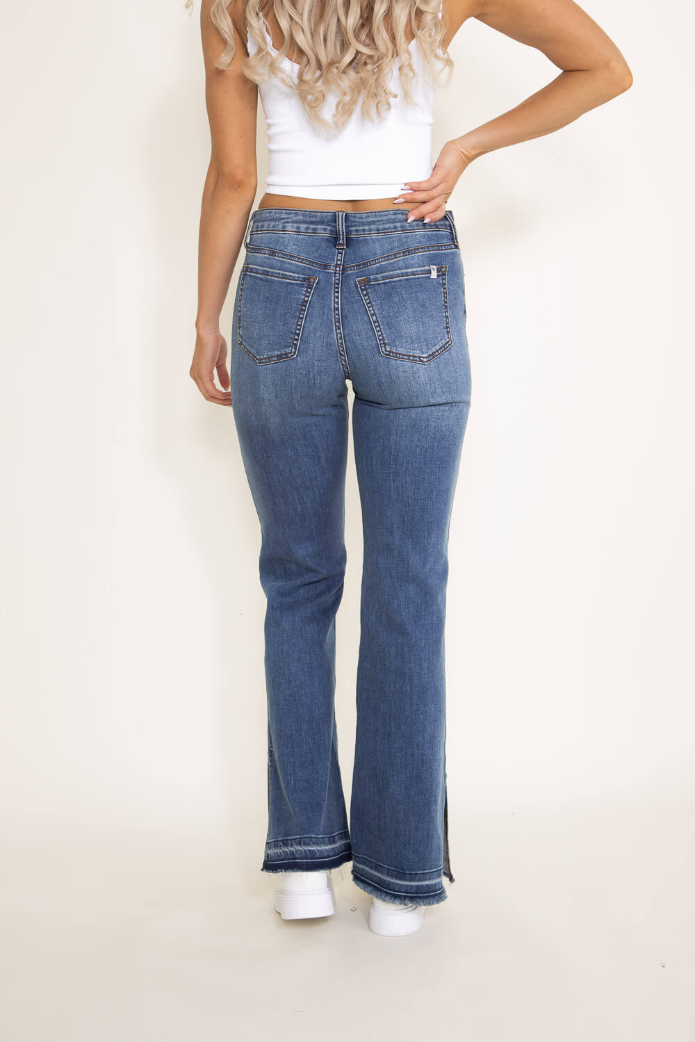 Sneak Peek Mid Rise Split Hem Bootcut Jeans for Women