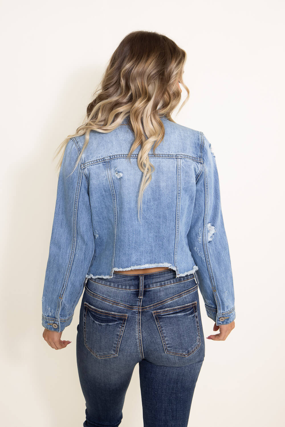 KanCan Jeans Destructed Hem Denim Jacket Glik s