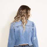 KanCan Destructed Hem Denim Jacket for Women