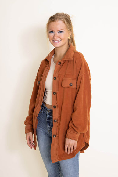 La Miel Sunset Fleece Shacket for Women in Rust Orange