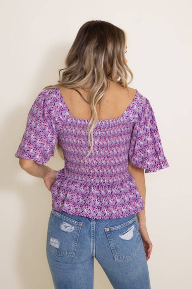 Simply Southern Square Neck Smocked Top for Women in Paisley Purple