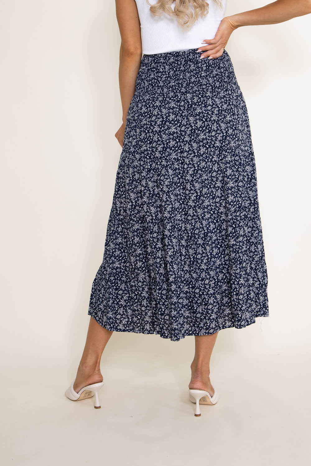 Wishlist Floral Midi Skirt with Slide Slit for Women in Blue