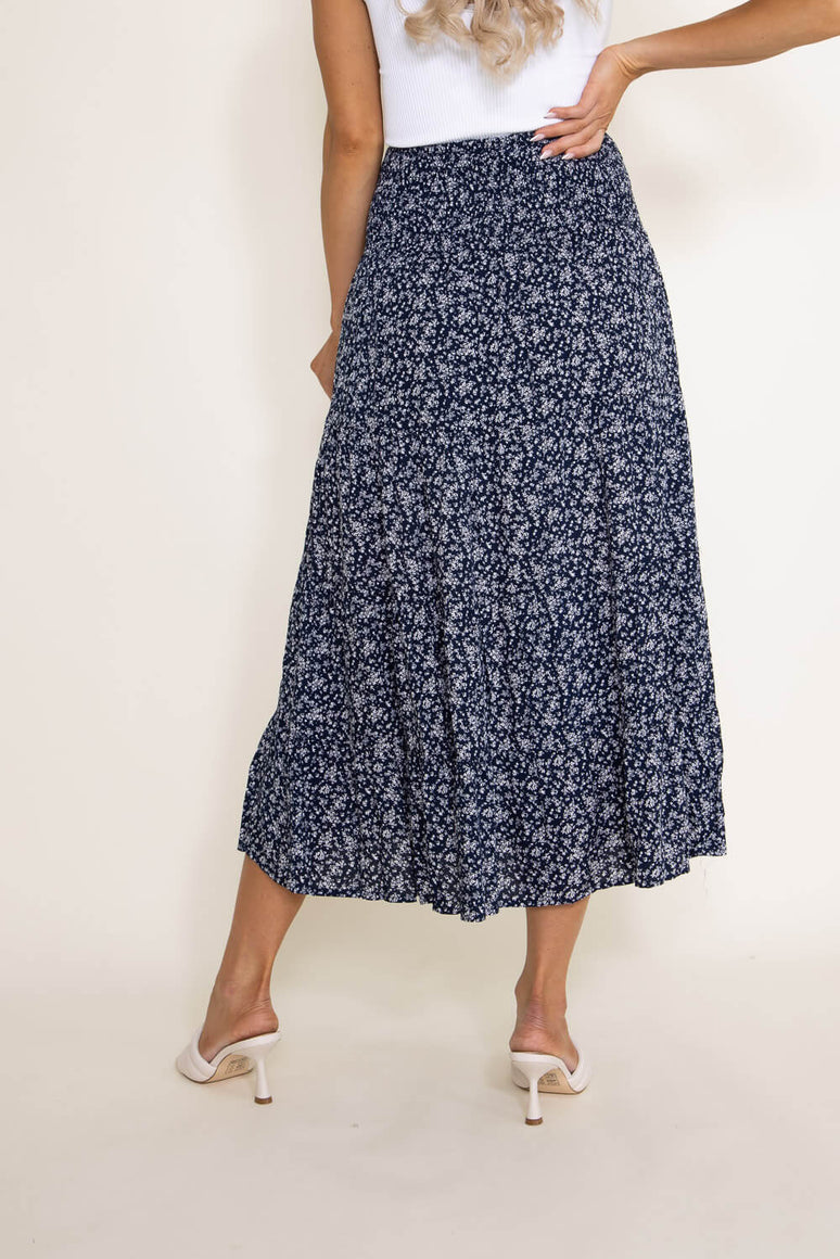Wishlist Floral Midi Skirt with Slide Slit for Women in Blue | WL21-62 ...