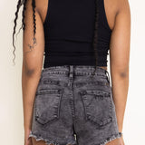 KanCan High Rise Acid Wash Distressed Shorts for Women in Black