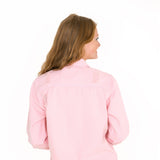 American Bazi Long Destructed Denim Jacket in Pink