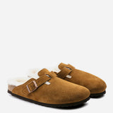 Birkenstock Boston Shearling Suede Leather Clogs for Women in Mink