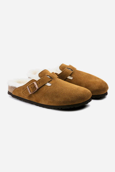 Birkenstock Boston Shearling Suede Leather Clogs for Women in Mink