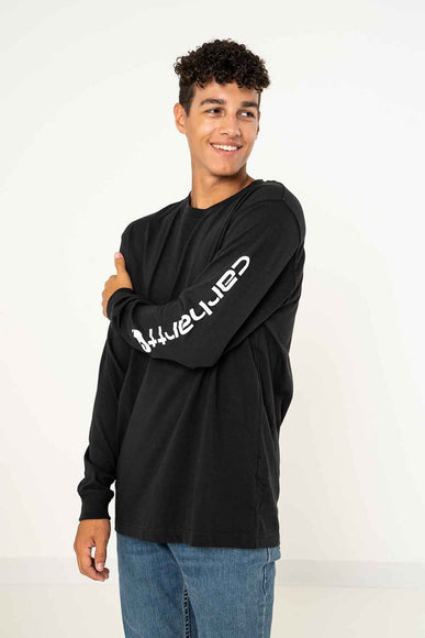 Carhartt Long Sleeve Logo Sleeve Graphic T-Shirt for Men in Black