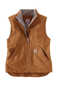 Carhartt Loose Fit Washed Duck Sherpa Mock Neck Vest for Women in Carhartt Brown