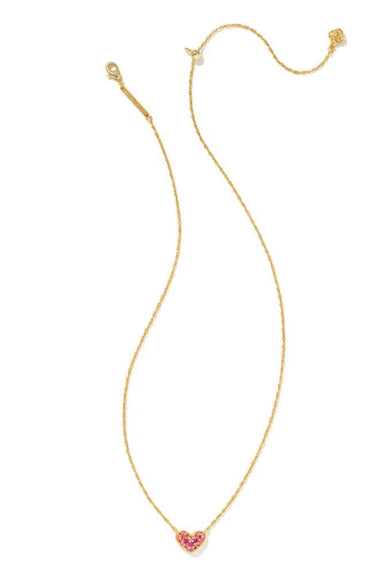 Kendra Scott Ari Gold Pavé Pink Crystal Heart Necklace