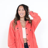 La Miel Sunset Fleece Shacket for Women in Coral Pink