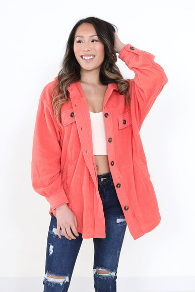 La Miel Sunset Fleece Shacket for Women in Coral Pink