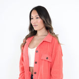La Miel Sunset Fleece Shacket for Women in Coral Pink