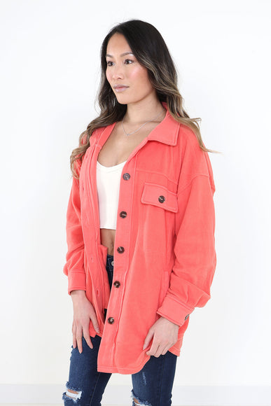 La Miel Sunset Fleece Shacket for Women in Coral Pink