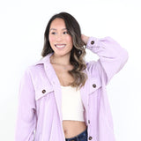 La Miel Sunset Fleece Shacket for Women in Lilac Purple