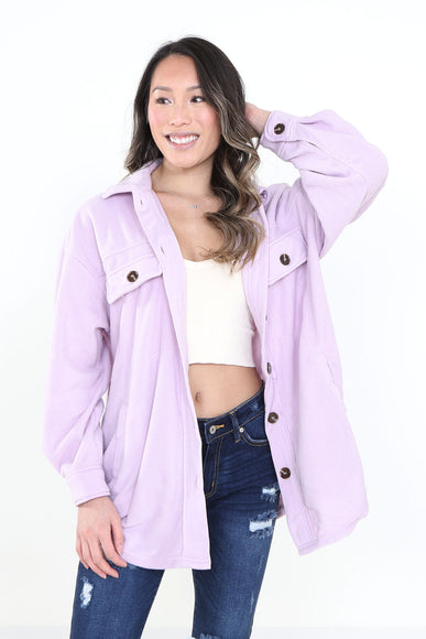 La Miel Sunset Fleece Shacket for Women in Lilac Purple