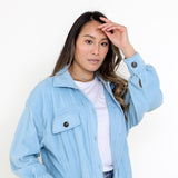 La Miel Sunset Fleece Shacket for Women in Baby Blue