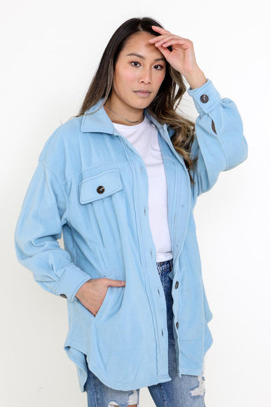 La Miel Sunset Fleece Shacket for Women in Baby Blue