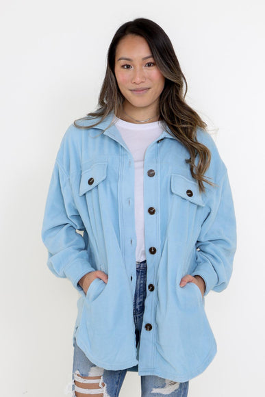 La Miel Sunset Fleece Shacket for Women in Baby Blue