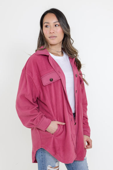 La Miel Sunset Fleece Shacket for Women in Berry Pink