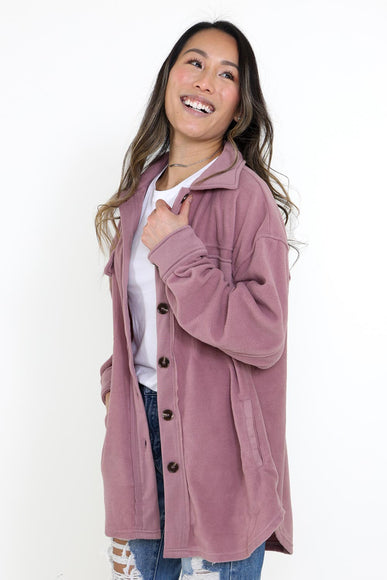 La Miel Sunset Fleece Shacket for Women in Mauve Purple