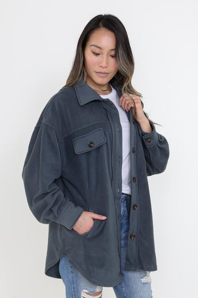 La Miel Sunset Fleece Shacket for Women in Slate Grey