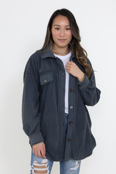 La Miel Sunset Fleece Shacket for Women in Slate Grey