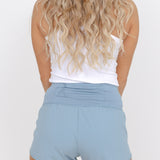 Love Tree Woven Brief Lined Shorts for Women in Verdigris Blue