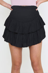 Mustard Seed Smocked Waist Ruffled Skort for Women in Black