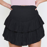 Mustard Seed Smocked Waist Ruffled Skort for Women in Black
