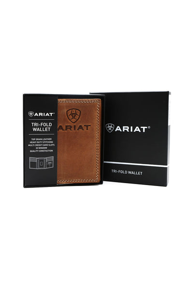 Ariat Tri-Fold Embroidered Wallet in Brown