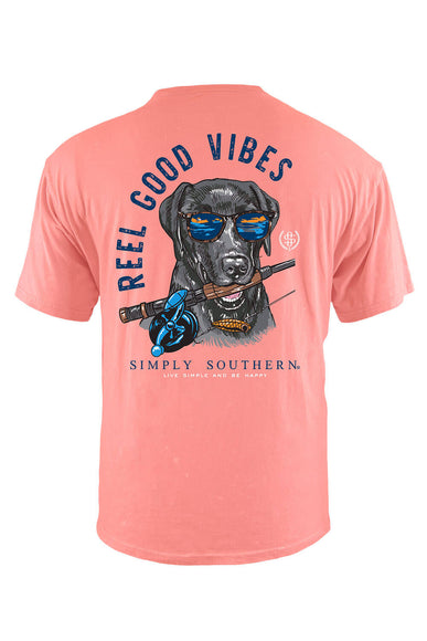 Simply Southern Men's Shirts Fish Dog T-Shirt for Men in Pink