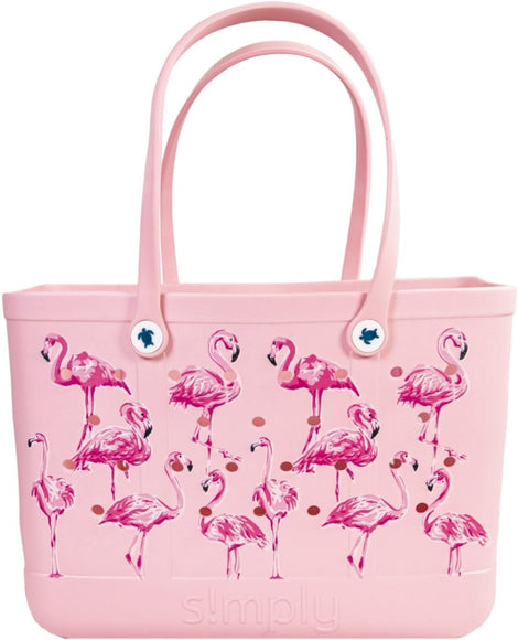 Simply Southern Flamingo Printed Large Waterproof Tote Bag in Pink