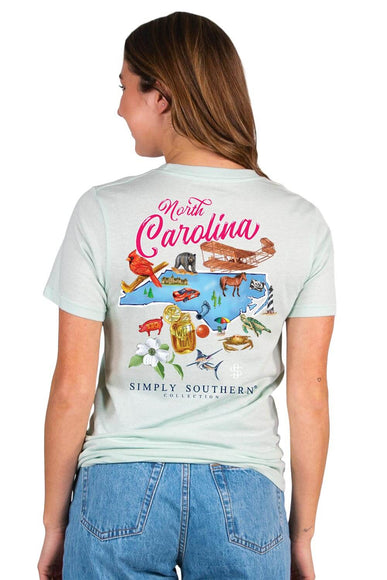 Simply Southern Womens North Carolina T-Shirt for Women in Breeze lue