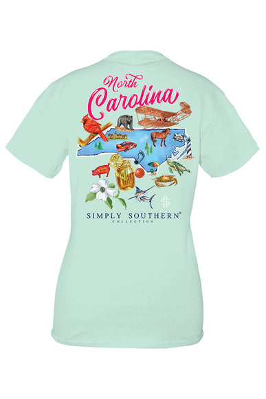 Simply Southern Youth Girls North Carolina T-Shirt for Girls in Breeze Blue