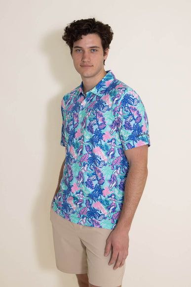 Simply Southern Hula Pattern Polo for Men in Blue 